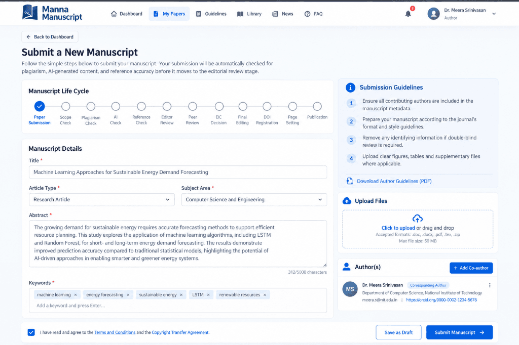 Manna Manuscript - Author Submission and Screening Workflow